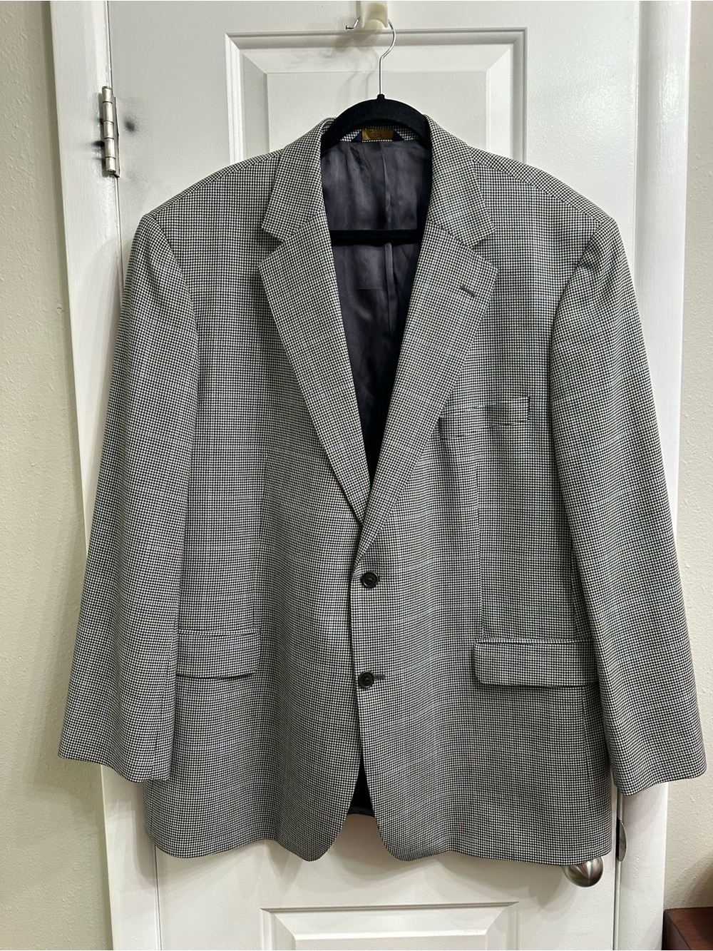 Classic Brooks Brothers 100% Wool Gray Houndstooth Plaid Blazer Men 48R
